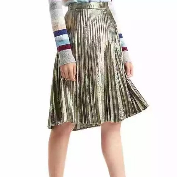 Gap pleated gold metallic skirt with side zipper